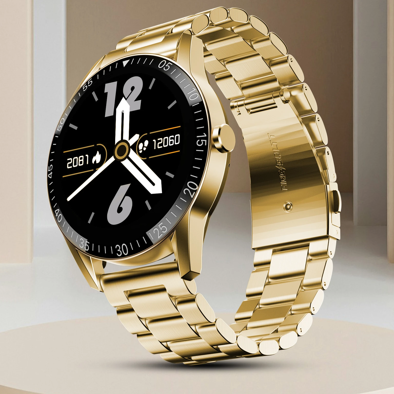 Fire-Boltt Talk 35.3mm (1.39) Bluetooth Calling with SpO2, Metal Body & Luxury Design Smartwatch (Beige Wave Strap, Free Size)