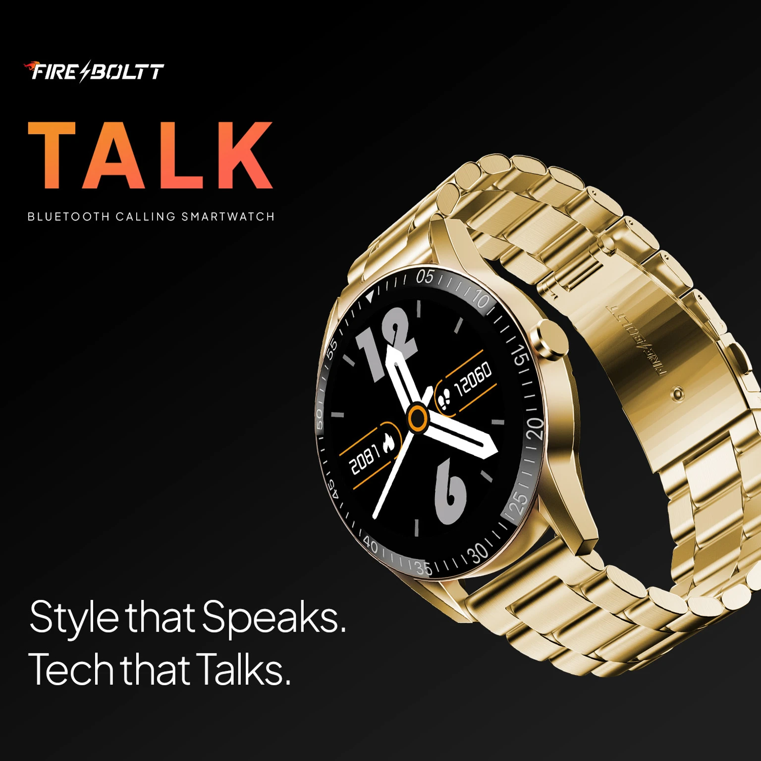 Fire-Boltt Talk 35.3mm (1.39) Bluetooth Calling with SpO2, Metal Body & Luxury Design Smartwatch (Beige Wave Strap, Free Size)