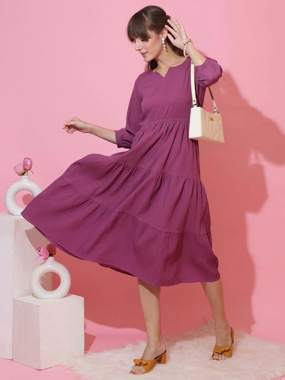 Honky Tonky Women Fit and Flare Black Midi/Calf Length Dress