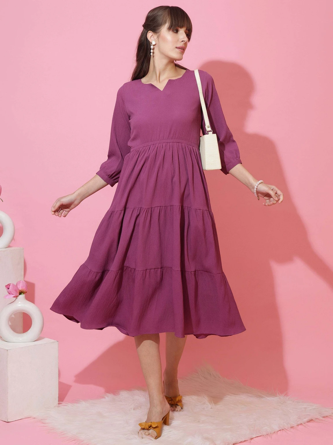Honky Tonky Women Fit and Flare Black Midi/Calf Length Dress