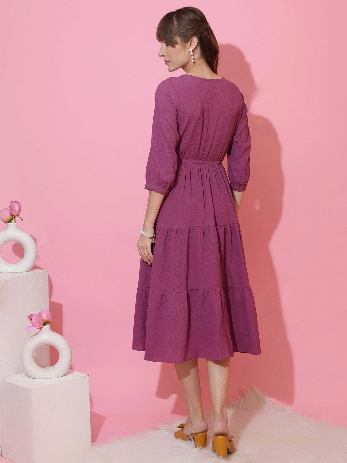 Honky Tonky Women Fit and Flare Black Midi/Calf Length Dress