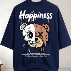 Funky fashion Men Printed Round Neck Cotton Blend Navy Blue T-Shirt