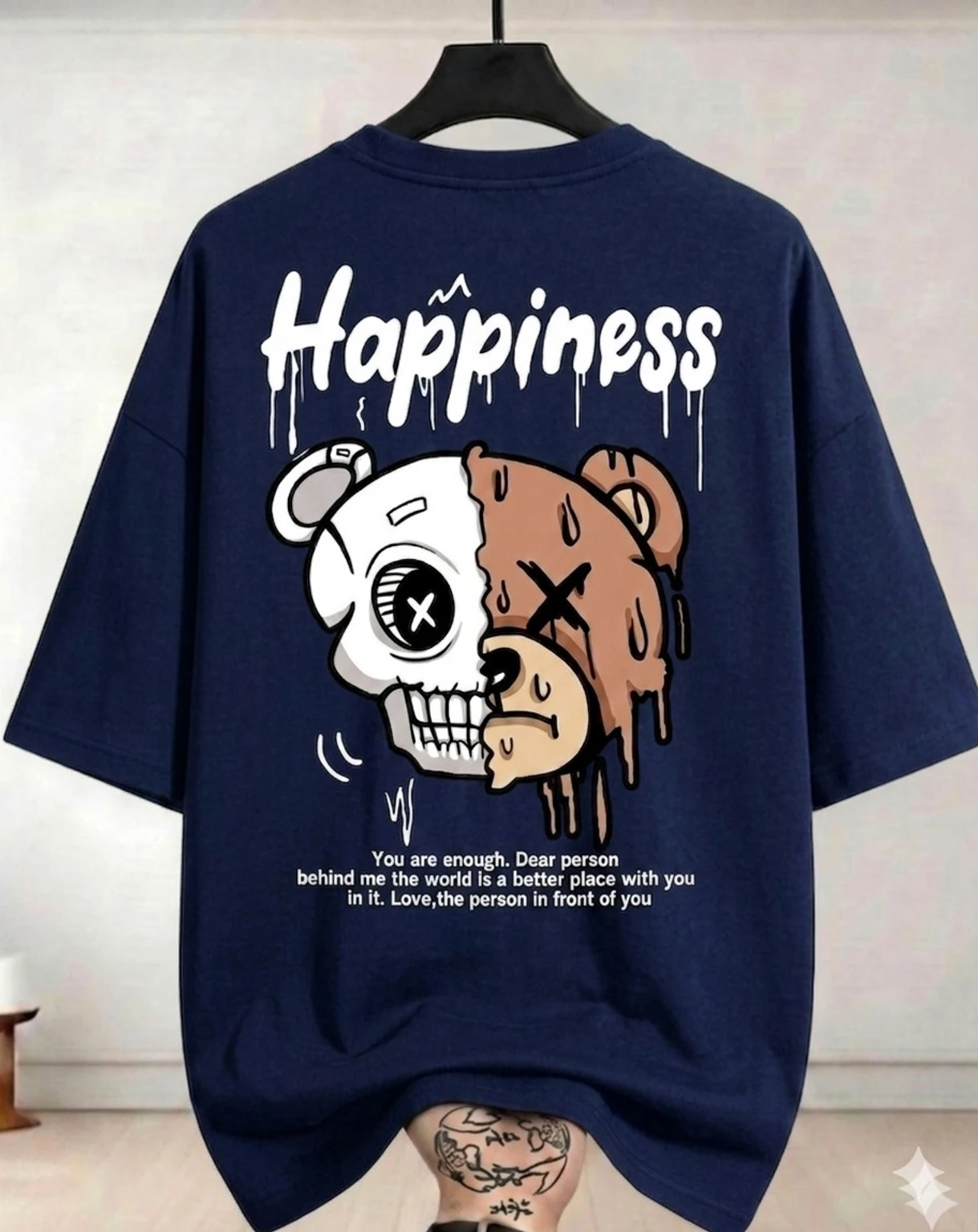 Funky fashion Men Printed Round Neck Cotton Blend Navy Blue T-Shirt