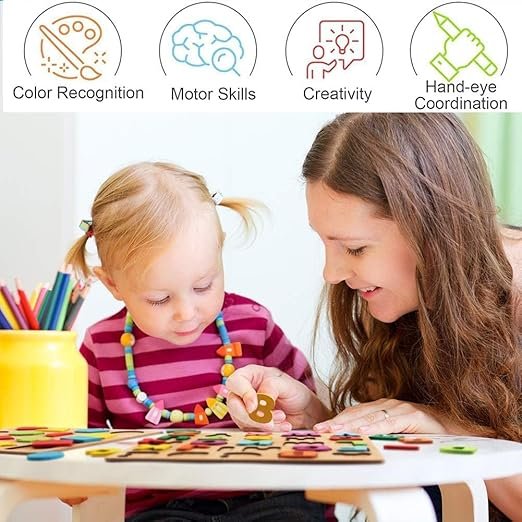 AMENDAS Wooden Learning Educational Board for Kids, Puzzle Toys for 2 Years Old Boys & Girls Educational Toys for Toddlers & Preschoolers, ABCD (Alphabet, Numbers, Shapes)