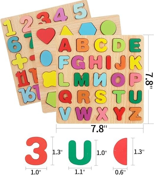 AMENDAS Wooden Learning Educational Board for Kids, Puzzle Toys for 2 Years Old Boys & Girls Educational Toys for Toddlers & Preschoolers, ABCD (Alphabet, Numbers, Shapes)