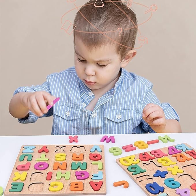 AMENDAS Wooden Learning Educational Board for Kids, Puzzle Toys for 2 Years Old Boys & Girls Educational Toys for Toddlers & Preschoolers, ABCD (Alphabet, Numbers, Shapes)
