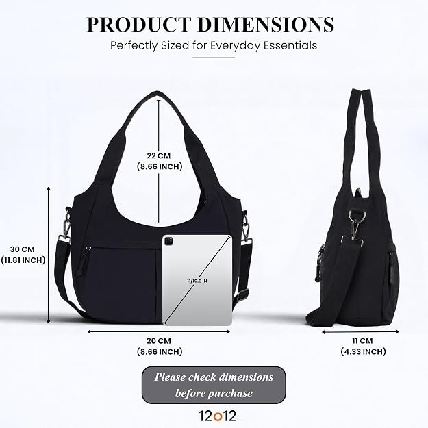 Women's Nylon Shoulder Bag, Water Resistant Lightweight Shoulder Purse with Adjustable Crossbody Strap, Large Capacity Multi Pocket Hobo Handbag for Office, Work, Travel, Shopping