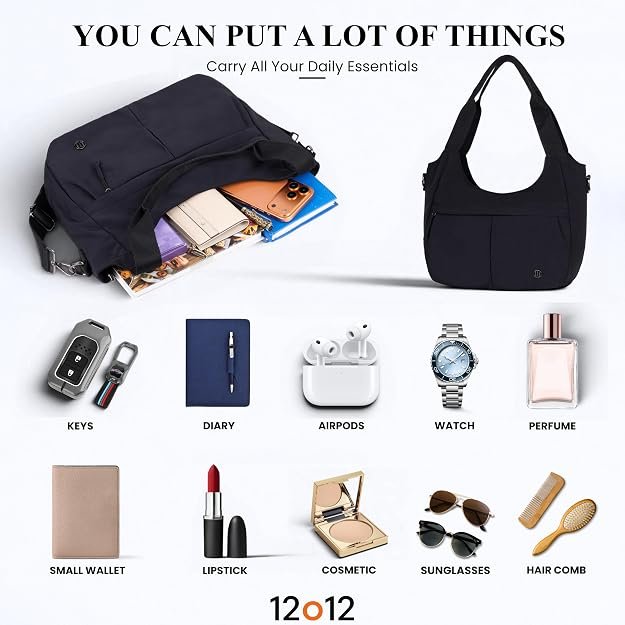 Women's Nylon Shoulder Bag, Water Resistant Lightweight Shoulder Purse with Adjustable Crossbody Strap, Large Capacity Multi Pocket Hobo Handbag for Office, Work, Travel, Shopping