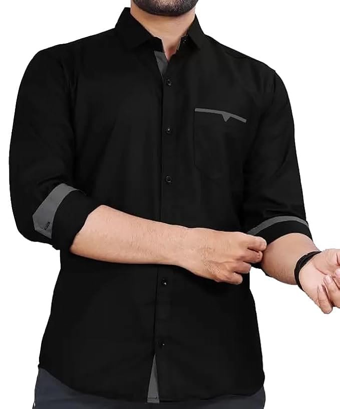 CB-COLEBROOK Men's Regular Fit Solid Soft Touch Cotton Casual Shirt with Pocket Design with Spread Collar & Full Sleeves