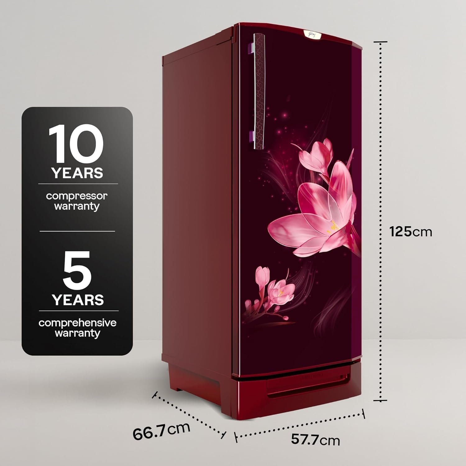 odrej 185 L 5 Star 5 Years Comprehensive Warrant | Advanced Capillary Technology| Toughened Glass Shelves | Direct Cool Single Door Refrigerator (2026 Model, RD 195EN TAI MY WN, Mystic Wine)