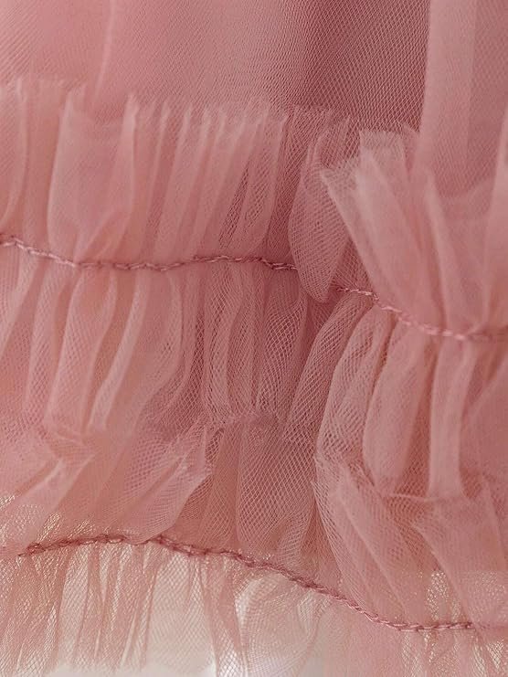 Niren Enterprise Rollar Frock net Embroidery Work Ruffle Patterned Flared Short Sleeve Girl Frock, Pack of 1