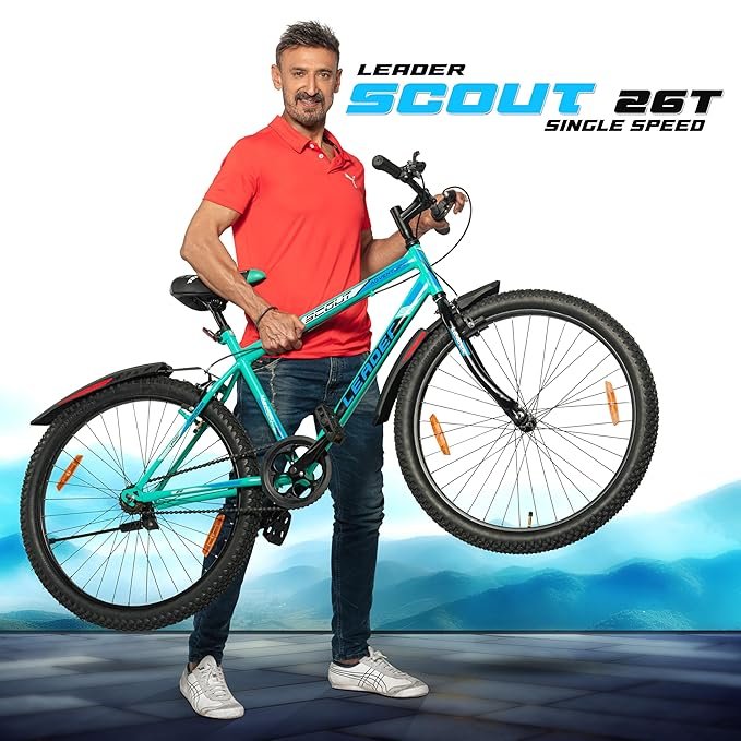 Leader Scout MTB 26T Bike Without Gear Single Speed for Men - SEA Green Black, Ideal for 10 + Years,Mountain Bike,Unisex,Rigid,18 inches