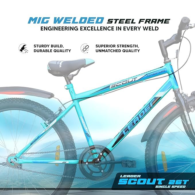 Leader Scout MTB 26T Bike Without Gear Single Speed for Men - SEA Green Black, Ideal for 10 + Years,Mountain Bike,Unisex,Rigid,18 inches